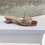Dior Women CD Dway Heeled Slide Rose Des Vents Cotton Embroidered Metallic Thread Strass - Imagen 5