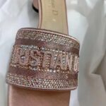 Dior Women CD Dway Heeled Slide Rose Des Vents Cotton Embroidered Metallic Thread Strass - Imagen 6