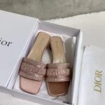Dior Women CD Dway Heeled Slide Rose Des Vents Cotton Embroidered Metallic Thread Strass - Imagen 3