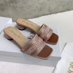 Dior Women CD Dway Heeled Slide Rose Des Vents Cotton Embroidered Metallic Thread Strass - Imagen 2