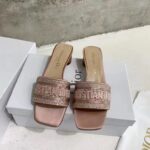 Dior Women CD Dway Heeled Slide Rose Des Vents Cotton Embroidered Metallic Thread Strass - Imagen 4