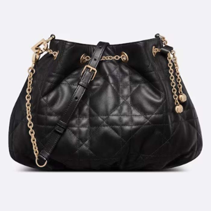 Dior Women CD Medium Ammi Bag Black Supple Macrocannage Lambskin