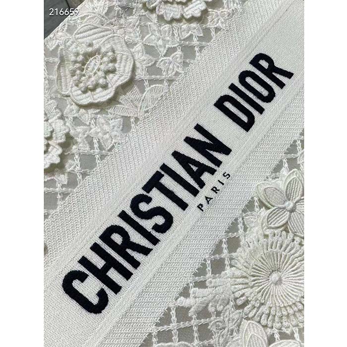 Dior Women CD Medium Book Tote White Multicolor D-Lace Embroidery Macramé Effect (5)
