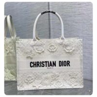 Dior Women CD Medium Book Tote White Multicolor D-Lace Embroidery Macramé Effect (7)