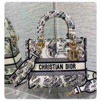 Dior Women CD Medium Lady D-Lite Bag White Black Plan De Paris Embroidery (4)