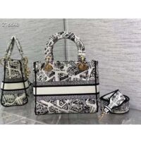 Dior Women CD Medium Lady D-Lite Bag White Black Plan De Paris Embroidery (4)