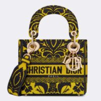 Dior Women CD Mini Lady D-Lite Bag Yellow Multicolor Ornamental Embroidery (3)