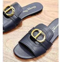 Dior Women CD Sandals 30 Montaigne Slide Black Calfskin Tonal Edge Dye (4)