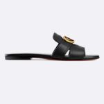 Dior Women CD Sandals 30 Montaigne Slide Black Calfskin Tonal Edge Dye