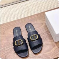 Dior Women CD Sandals 30 Montaigne Slide Black Calfskin Tonal Edge Dye (4)