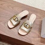 Dior Women CD Sandals Or 30 Montaigne Heeled Slide Platinum-Tone Metallic Calfskin – Bild 5