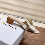 Dior Women CD Sandals Or 30 Montaigne Heeled Slide Platinum-Tone Metallic Calfskin – Bild 2