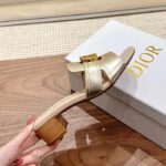 Dior Women CD Sandals Or 30 Montaigne Heeled Slide Platinum-Tone Metallic Calfskin – Bild 9