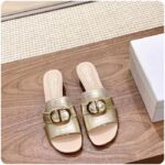 Dior Women CD Sandals Or 30 Montaigne Heeled Slide Platinum-Tone Metallic Calfskin – Bild 3