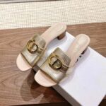 Dior Women CD Sandals Or 30 Montaigne Heeled Slide Platinum-Tone Metallic Calfskin – Bild 4