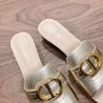 Dior Women CD Sandals Or 30 Montaigne Heeled Slide Platinum-Tone Metallic Calfskin – Bild 8