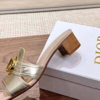 Dior Women CD Sandals Or 30 Montaigne Heeled Slide Platinum-Tone Metallic Calfskin (2)