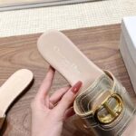 Dior Women CD Sandals Or 30 Montaigne Slide Platinum-Tone Metallic Calfskin - Image 10