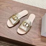 Dior Women CD Sandals Or 30 Montaigne Slide Platinum-Tone Metallic Calfskin - Image 4