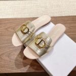 Dior Women CD Sandals Or 30 Montaigne Slide Platinum-Tone Metallic Calfskin - Image 5