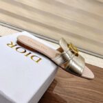 Dior Women CD Sandals Or 30 Montaigne Slide Platinum-Tone Metallic Calfskin - Image 2