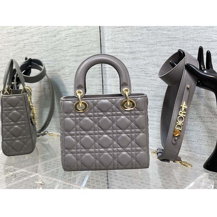 Dior Women CD Small Lady Dior My ABCDior Bag Warm Taupe Cannage Lambskin