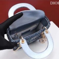 Dior Women Mini Lady Bag Metallic Calfskin Satin Celestial Blue Bead Embroidery (7)