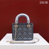 Dior Women Mini Lady Bag Metallic Calfskin Satin Celestial Blue Bead Embroidery (7)
