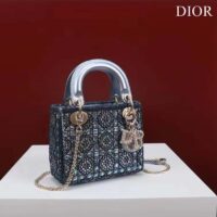 Dior Women Mini Lady Bag Metallic Calfskin Satin Celestial Blue Bead Embroidery (7)