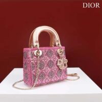 Dior Women Mini Lady Bag Metallic Calfskin Satin Rose Des Vents Resin Pearl Embroidery (8)