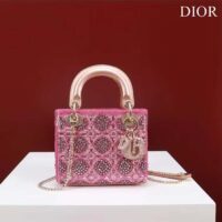 Dior Women Mini Lady Bag Metallic Calfskin Satin Rose Des Vents Resin Pearl Embroidery (8)