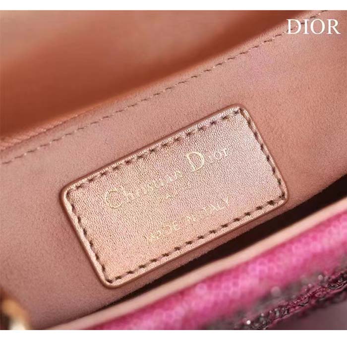 Dior Women Mini Lady Bag Metallic Calfskin Satin Rose Des Vents Resin Pearl Embroidery (4)