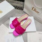Dior Women Shoes Dway Heeled Slide Rani Pink Embroidered Satin Cotton - Image 5