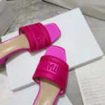 Dior Women Shoes Dway Heeled Slide Rani Pink Embroidered Satin Cotton - Image 6