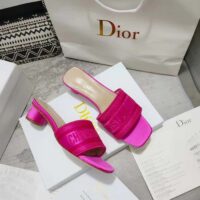 Dior Women Shoes Dway Heeled Slide Rani Pink Embroidered Satin Cotton (7)