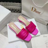 Dior Women Shoes Dway Heeled Slide Rani Pink Embroidered Satin Cotton (7)