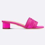 Dior Women Shoes Dway Heeled Slide Rani Pink Embroidered Satin Cotton