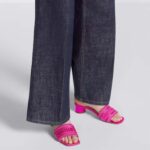 Dior Women Shoes Dway Heeled Slide Rani Pink Embroidered Satin Cotton - Image 9