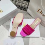 Dior Women Shoes Dway Heeled Slide Rani Pink Embroidered Satin Cotton - Image 7