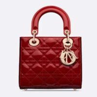 Dior Women Small Lady Dior Bag Cherry Red Patent Cannage Calfskin (1)