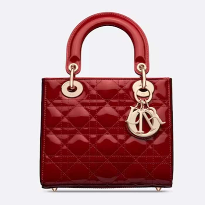 Dior Women Small Lady Dior Bag Cherry Red Patent Cannage Calfskin