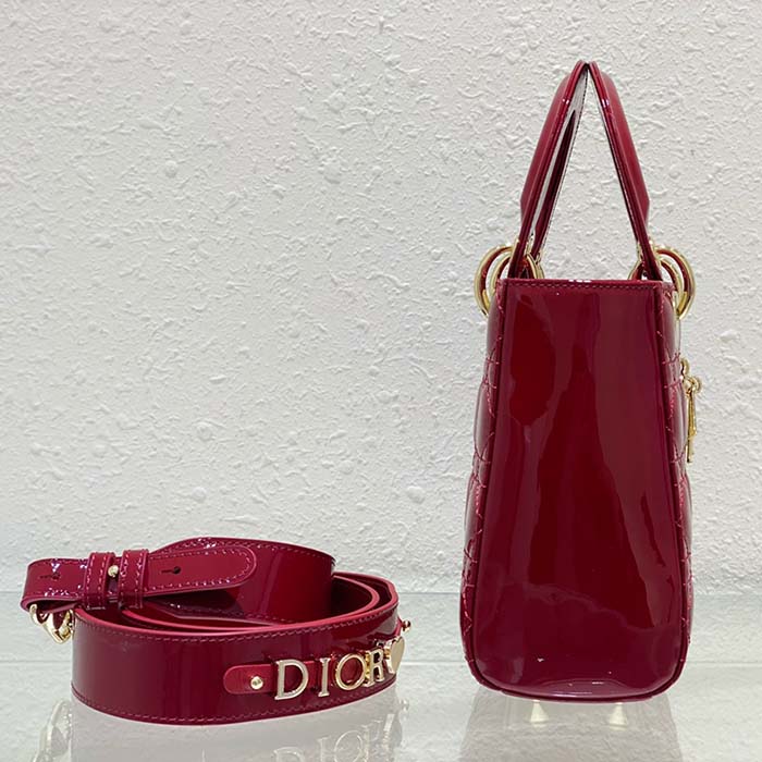 Dior Women Small Lady Dior Bag Cherry Red Patent Cannage Calfskin (10)