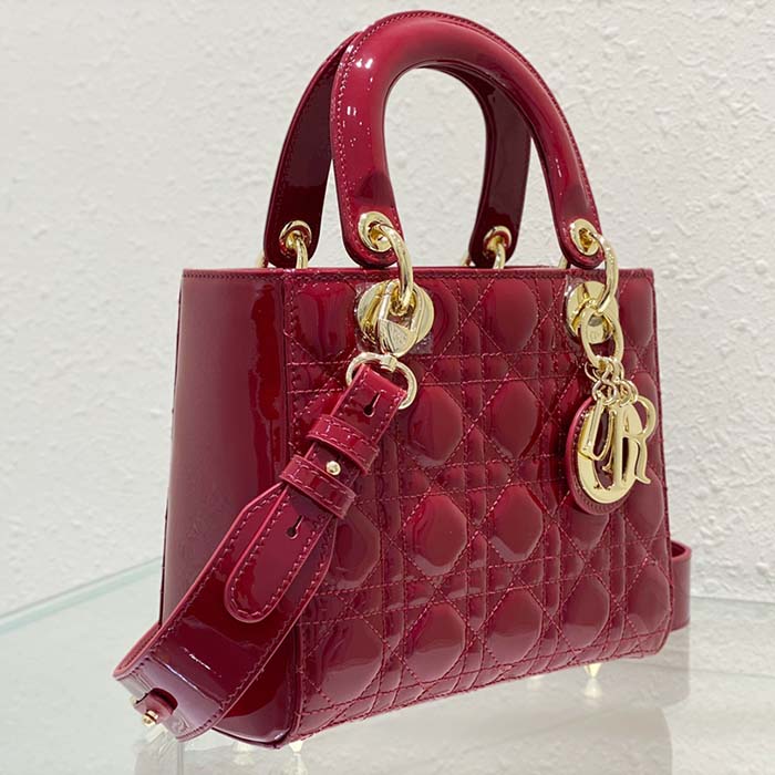 Dior Women Small Lady Dior Bag Cherry Red Patent Cannage Calfskin (2)