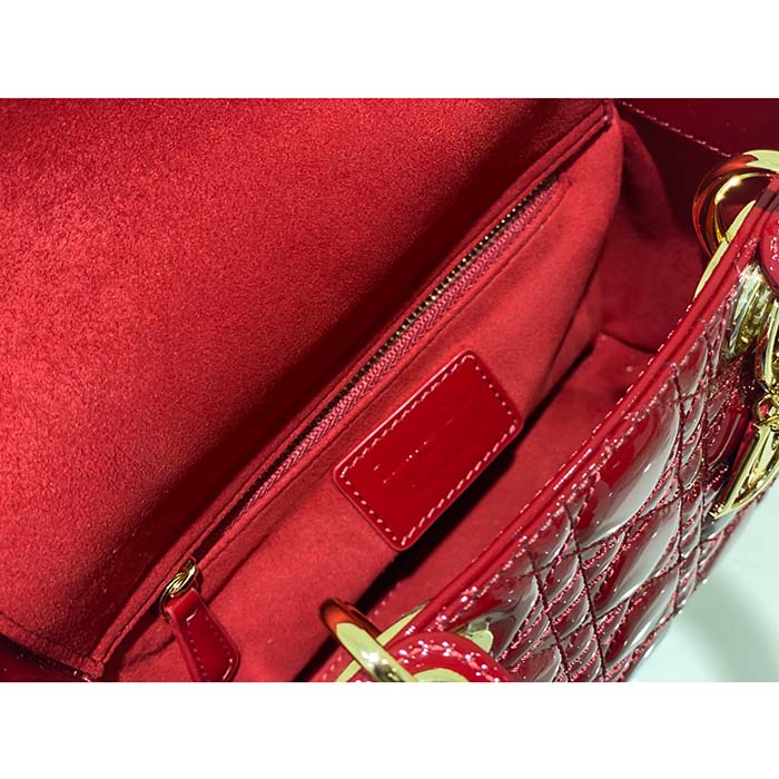 Dior Women Small Lady Dior Bag Cherry Red Patent Cannage Calfskin (3)
