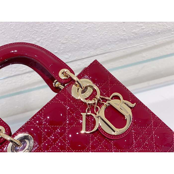 Dior Women Small Lady Dior Bag Cherry Red Patent Cannage Calfskin (4)
