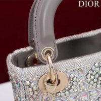 Dior Women Small Lady Dior Bag Gray Smooth Calfskin Satin Bead Embroidery (8)