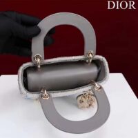 Dior Women Small Lady Dior Bag Gray Smooth Calfskin Satin Bead Embroidery (8)