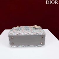 Dior Women Small Lady Dior Bag Gray Smooth Calfskin Satin Bead Embroidery (8)