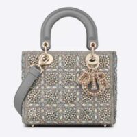 Dior Women Small Lady Dior Bag Gray Smooth Calfskin Satin Bead Embroidery (8)