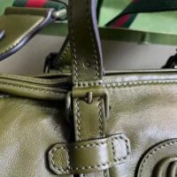 Gucci GG Unisex Small Duffle Bag Tonal Double G Forest Green Leather (7)